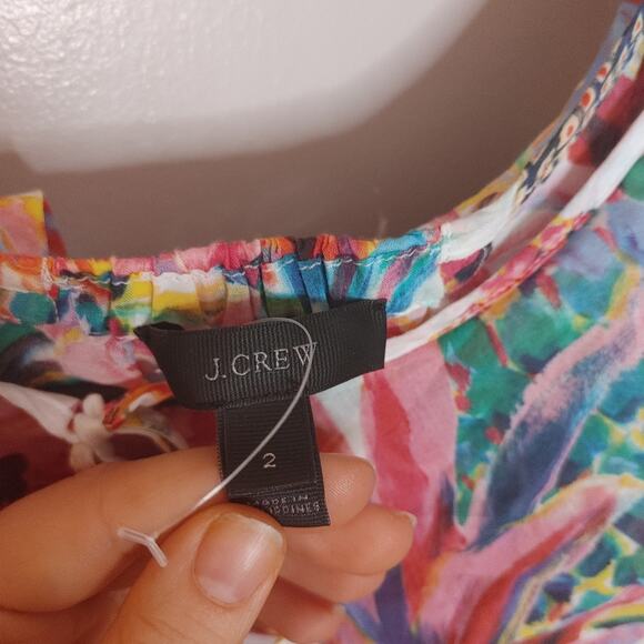 J. Crew Size 2 Floral Frilly Blouse Vibrant Pineapple Floral Pink Green White - Picture 6 of 7